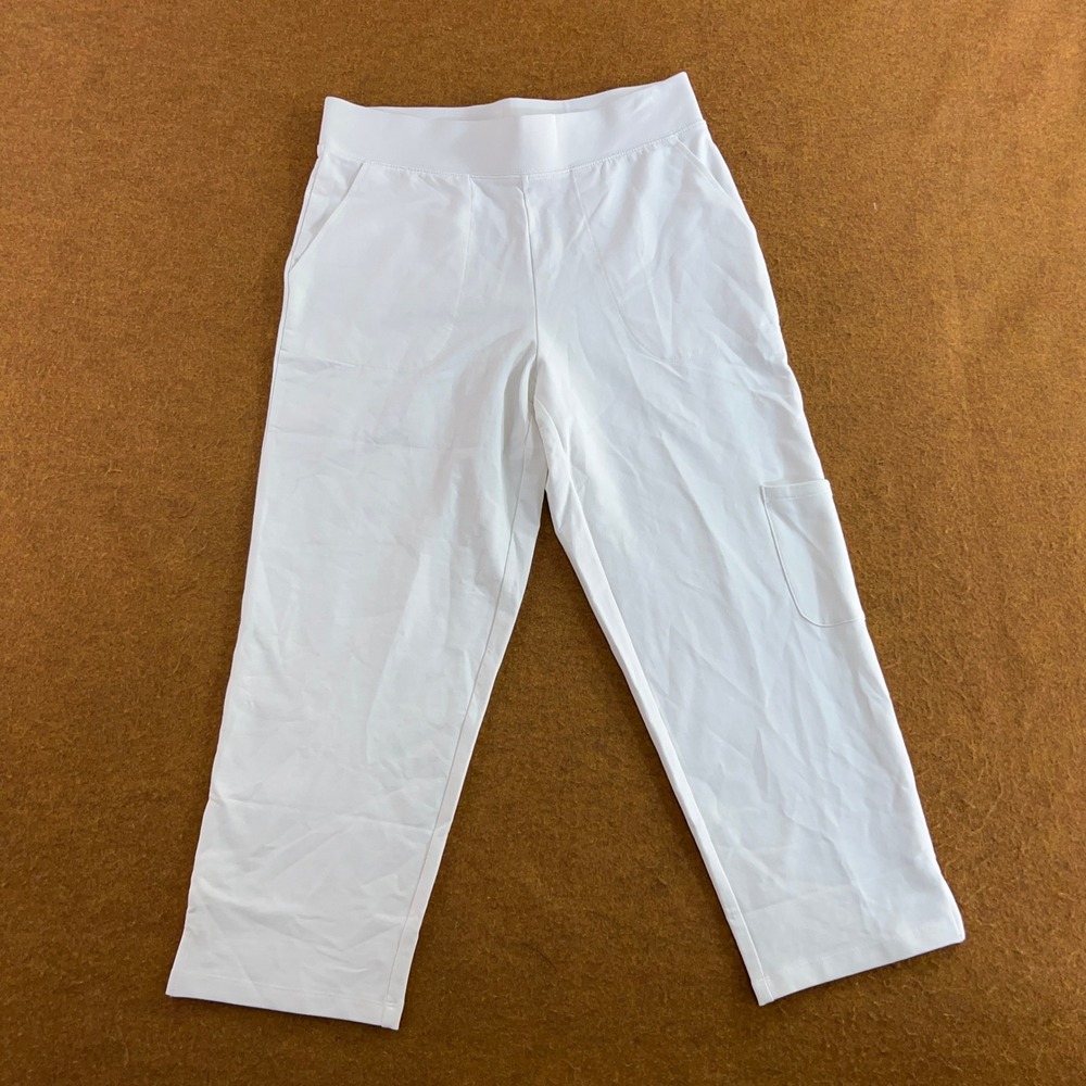 Denim & Co Womens Small White Cargo Pocket Pull On Crop Pants A729248 New